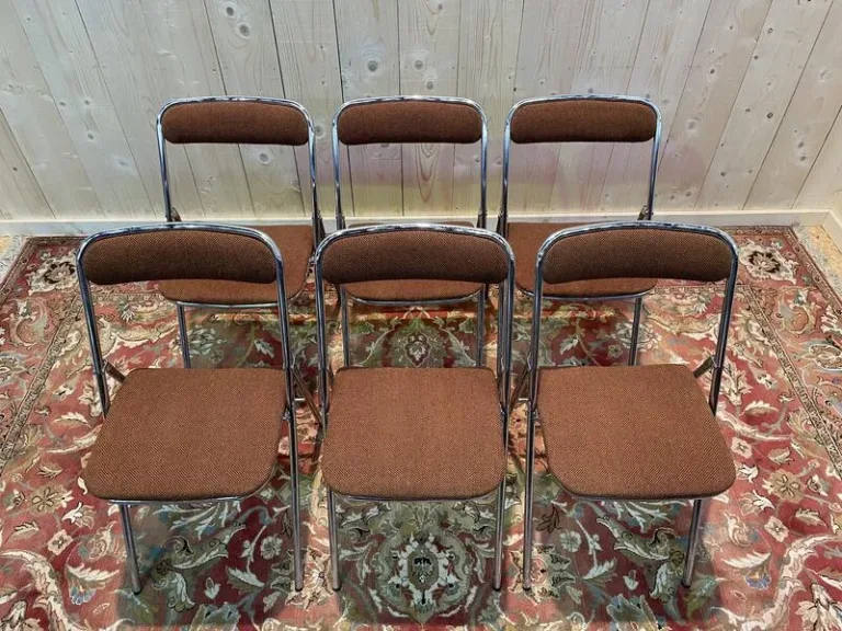 6 chaises pliables chromées 1970