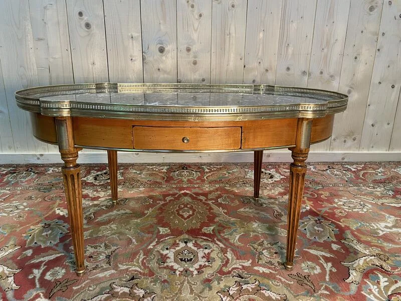 Louis XVI style bouillotte coffee table in gray marble