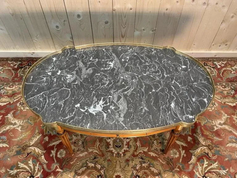 Table basse bouillotte de style Louis XVI marbre gris