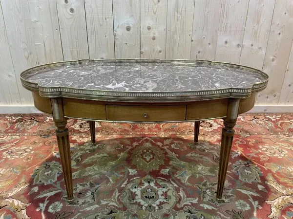 Table basse bouillotte de style Louis XVI marbre gris