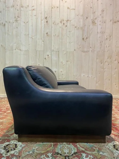 Black leather sofa bed 1970