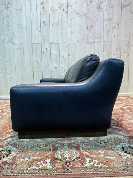 Black leather sofa bed 1970