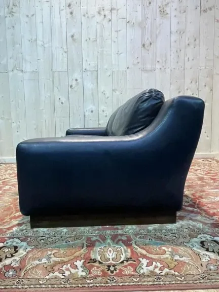 Canapé lit en cuir noir 1970