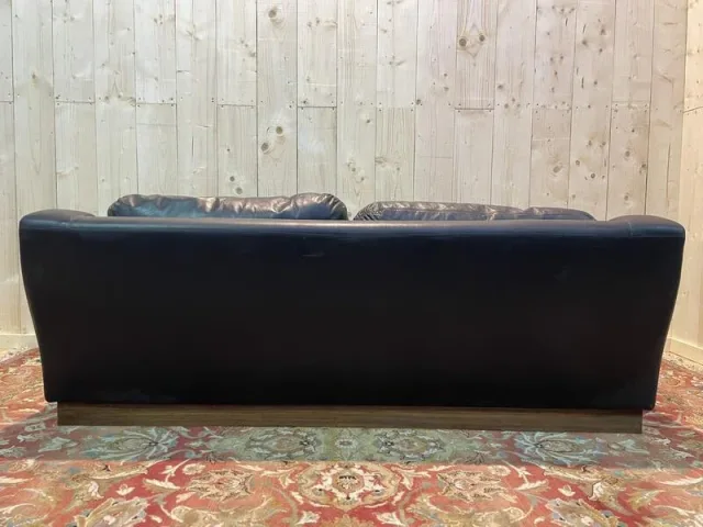 Black leather sofa bed 1970