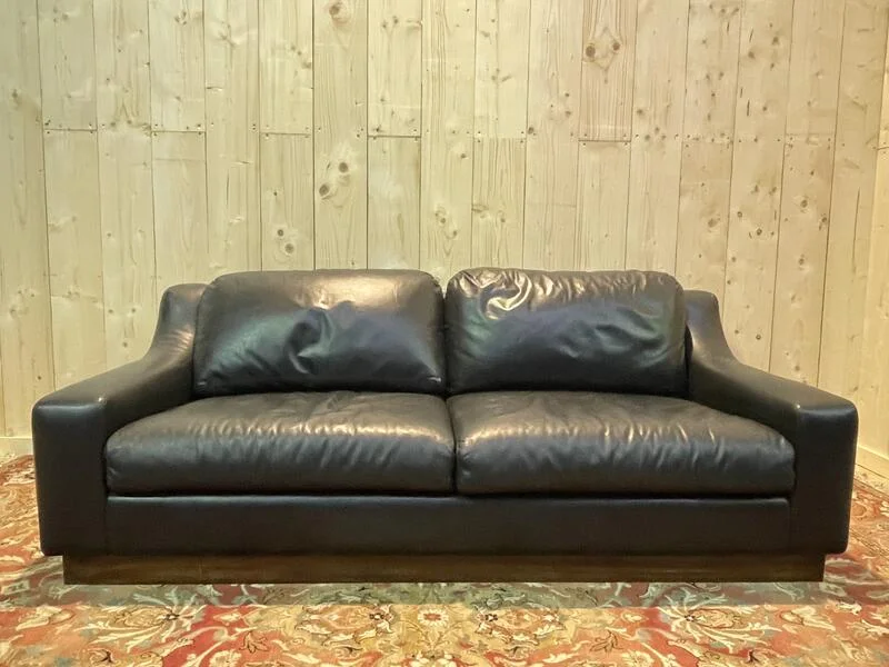 Black leather sofa bed 1970