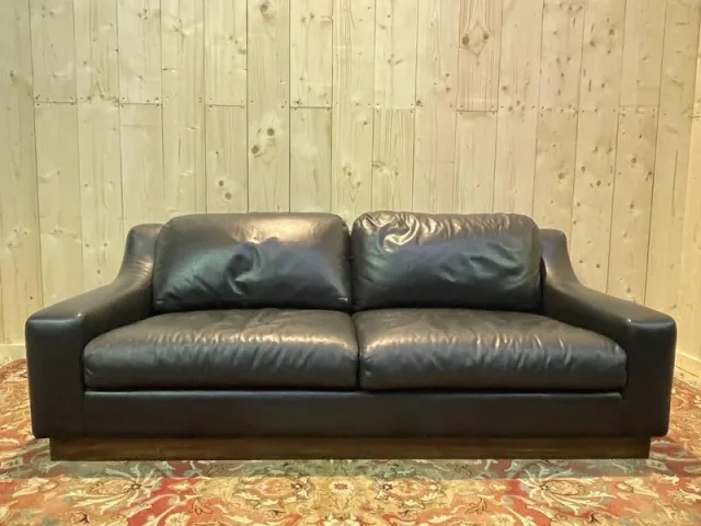 Black leather sofa bed 1970