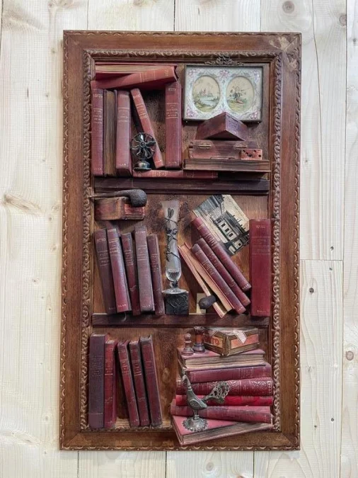 Table of Cabinet of Curiosities in Trompe l'oeil - False Books