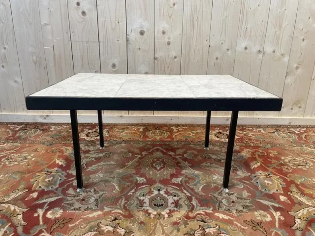 Table basse 1960 plateau marbre
