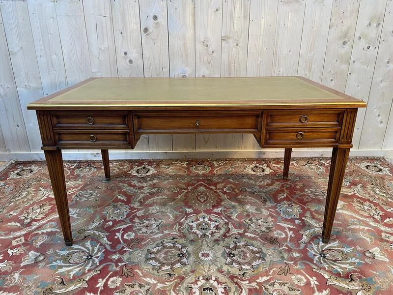 Louis XVI style desk in cherry and green leather