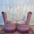 Paire de chauffeuses en velours rose style Napoléon III