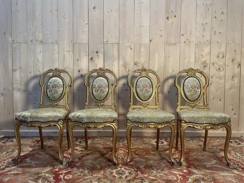 Continuation of 4 golden wood chairs Napoleon III