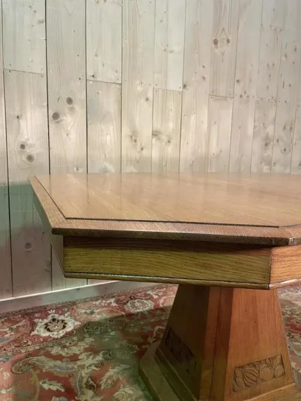 Table de salle à manger époque Art Déco en chêne massif