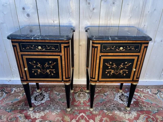 Pair of Louis XVI Jansen style chevet tables