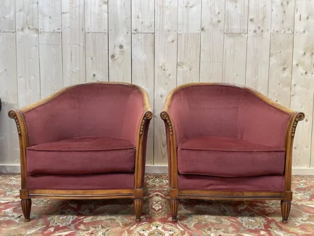 Paire de fauteuils tonneau de style Art Déco