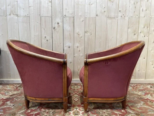 Paire de fauteuils tonneau de style Art Déco