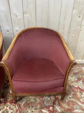 Paire de fauteuils tonneau de style Art Déco