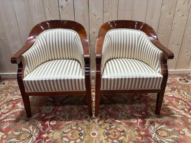 Paire de fauteuils bergères gondoles Bidermeier / Art Déco