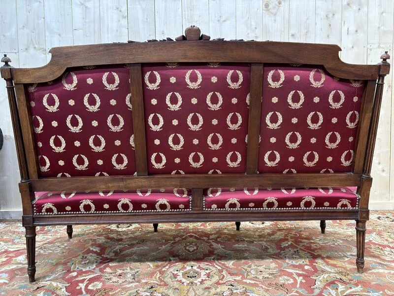 Louis XVI style bench Bordeaux fabric