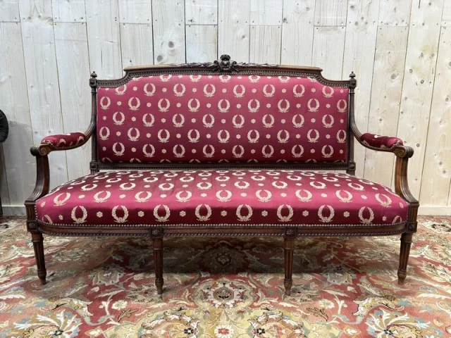 Banquette de style Louis XVI tissu bordeaux