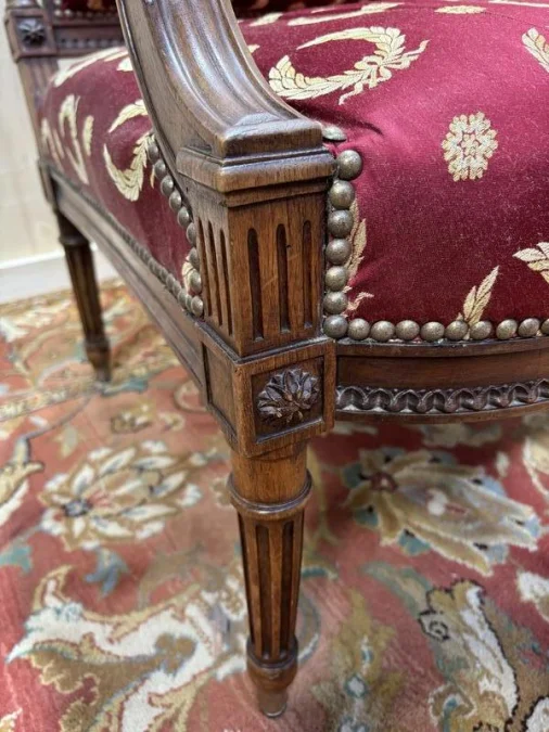 Louis XVI style bench Bordeaux fabric