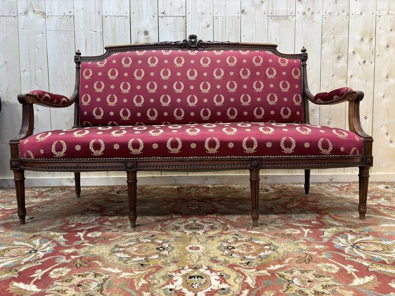 Louis XVI style bench Bordeaux fabric
