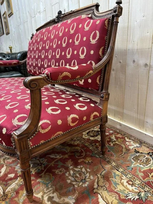 Louis XVI style bench Bordeaux fabric
