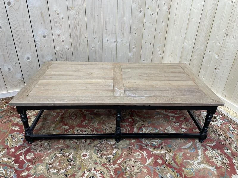Table basse de style Louis XV chêne et noir