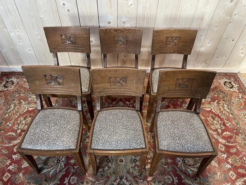 6 chaises époque Art Déco en chêne massif
