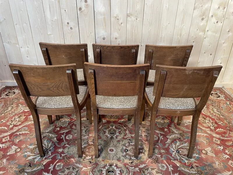 6 chaises époque Art Déco en chêne massif