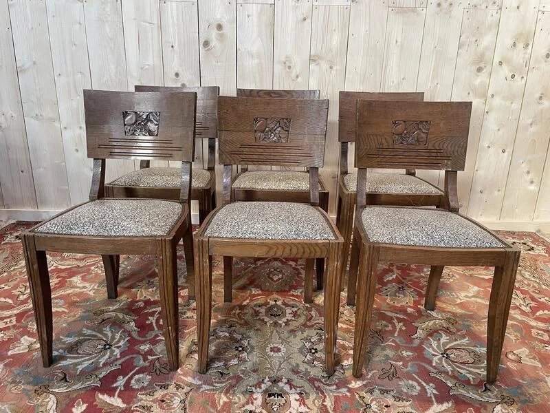 6 chaises époque Art Déco en chêne massif