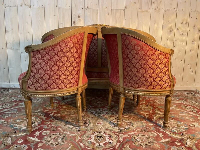 Lounge lounge in golden wood in louis XVI style