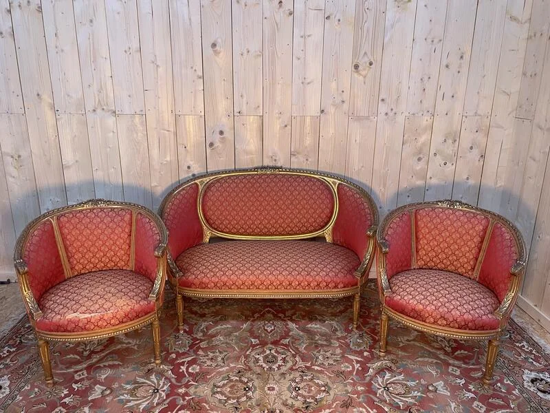 Lounge lounge in golden wood in louis XVI style