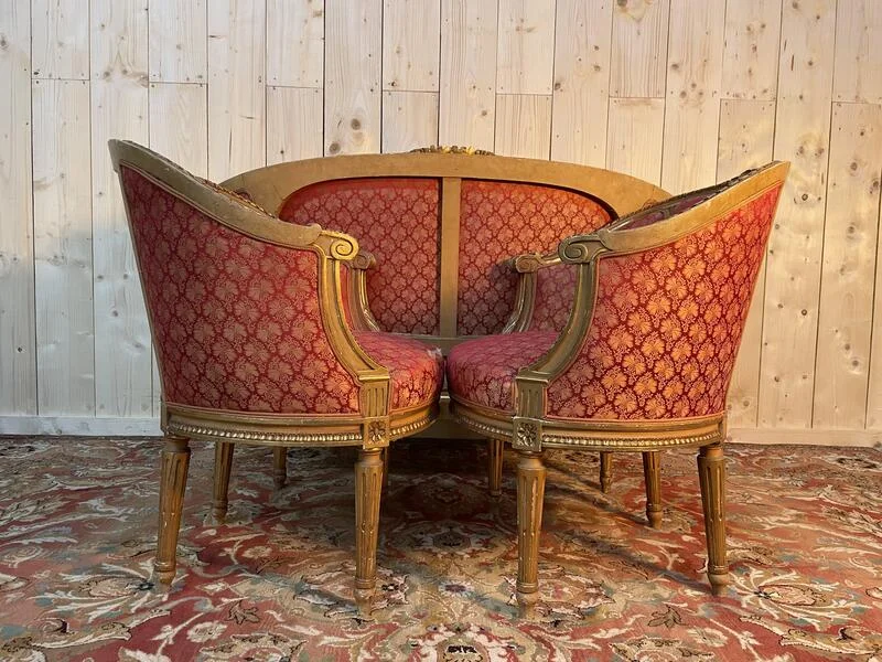 Lounge lounge in golden wood in louis XVI style