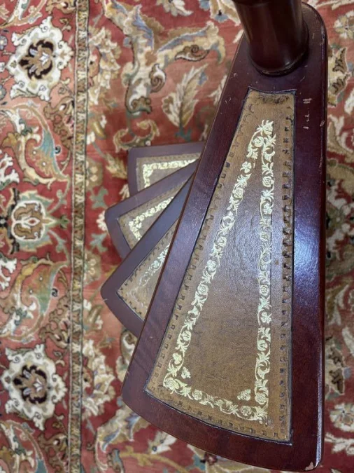 Library staircase with linden green leather