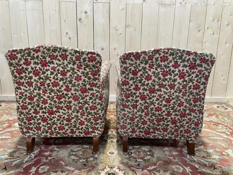 Paire de fauteuils bergères Art Déco / Vintage à fleurs