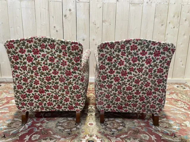 Paire de fauteuils bergères Art Déco / Vintage à fleurs