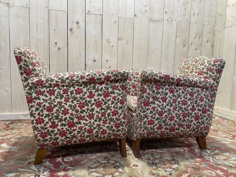Paire de fauteuils bergères Art Déco / Vintage à fleurs