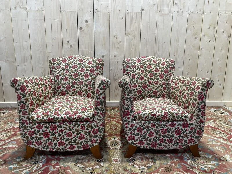 Pair of Art Deco / Vintage Flower Bergers Armchairs