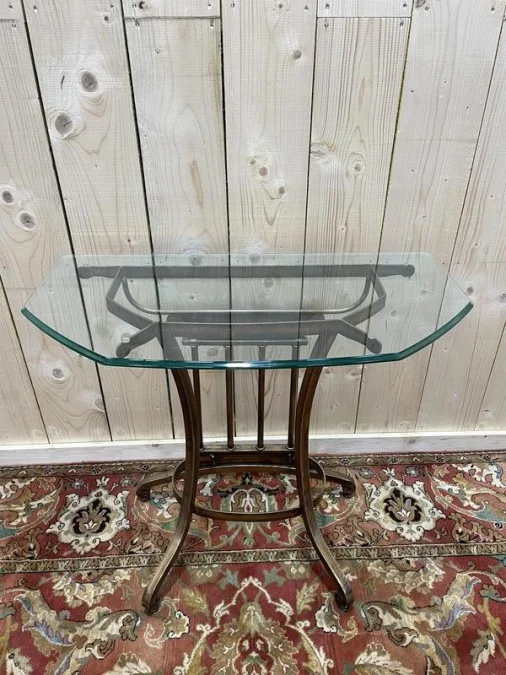 Console d’entrée en métal doré et verre