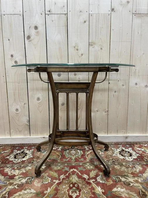 Console d’entrée en métal doré et verre