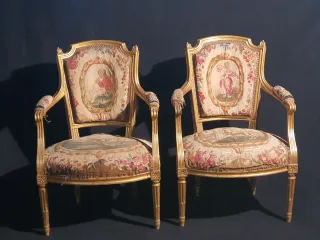 paire de fauteuils Louis XVI,tapisserie XVIII siècle