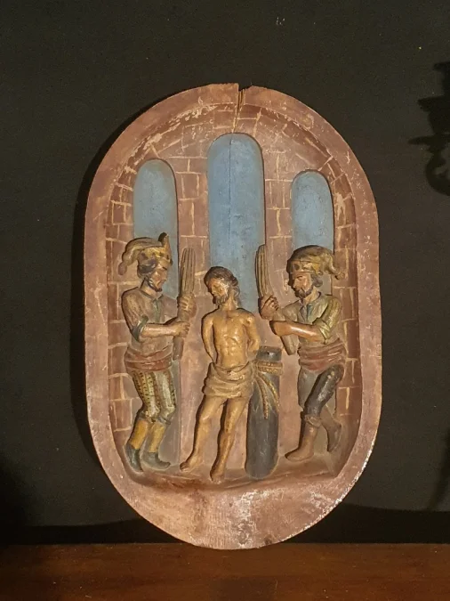 sculpture Italie, Espagne, polychrome,Christ la flagellation.