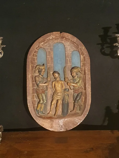 sculpture Italie, Espagne, polychrome,Christ la flagellation.