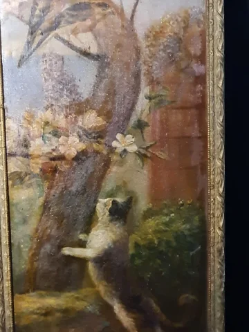 Tableau scène au chat XVIII siècle