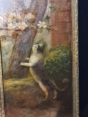 Tableau scène au chat XVIII siècle