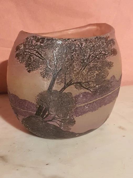 Pâte de verre Legras jardinière vase paysage.