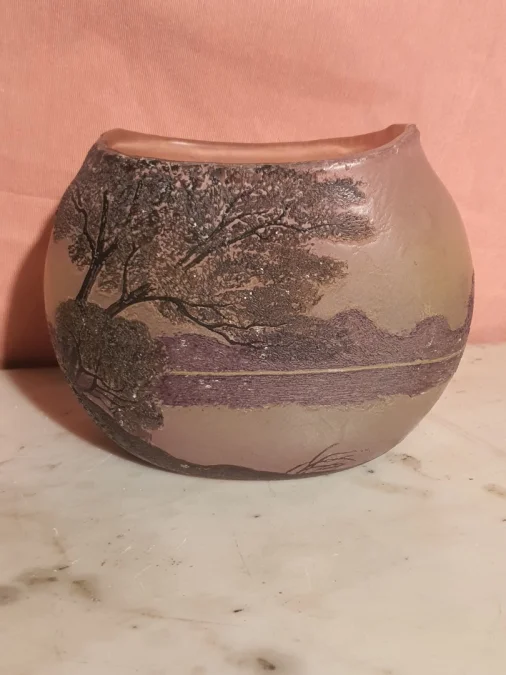 Pâte de verre Legras jardinière vase paysage.