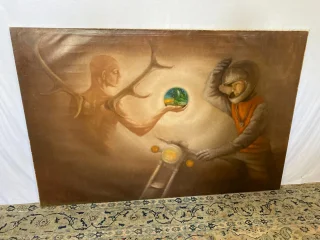 OLIEVERF OP DOEK ALLEGORIE VAN SAINT HUBERT gesigneerd Françoise d'ORIGNY