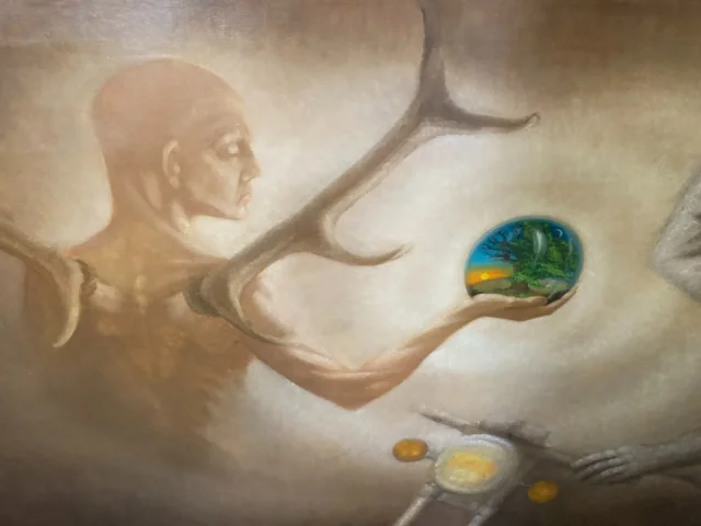 HUILE SUR TOILE ALLEGORIE DE SAINT HUBERT signée Françoise d'ORIGNY