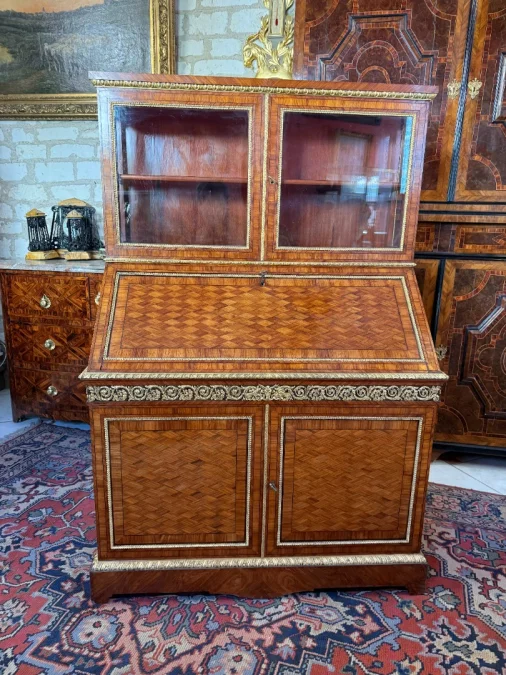 SECRETAIRE DE PENTE FORMANT VITRINE LOUIS XVI - 19ème